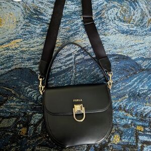 Furla Black Crossbody Bag with Gold Accents